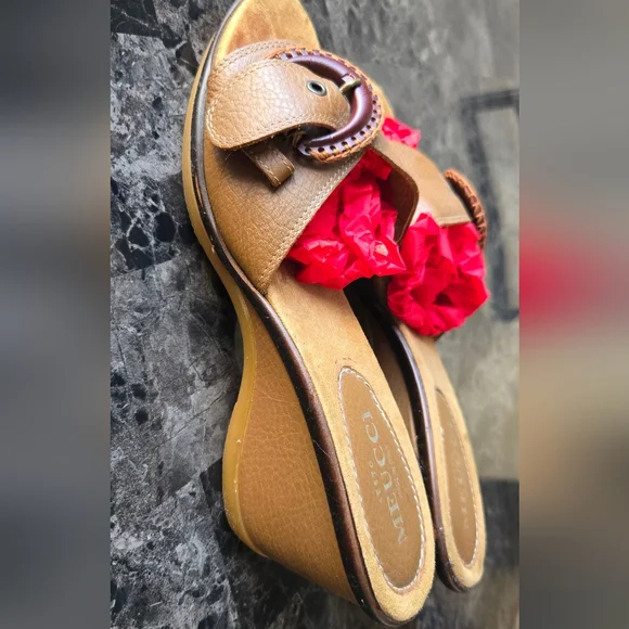 SESTO MEUCCI Tan Leather Women's Sandals Made In Italy Size 8M - Picture 4 of 7